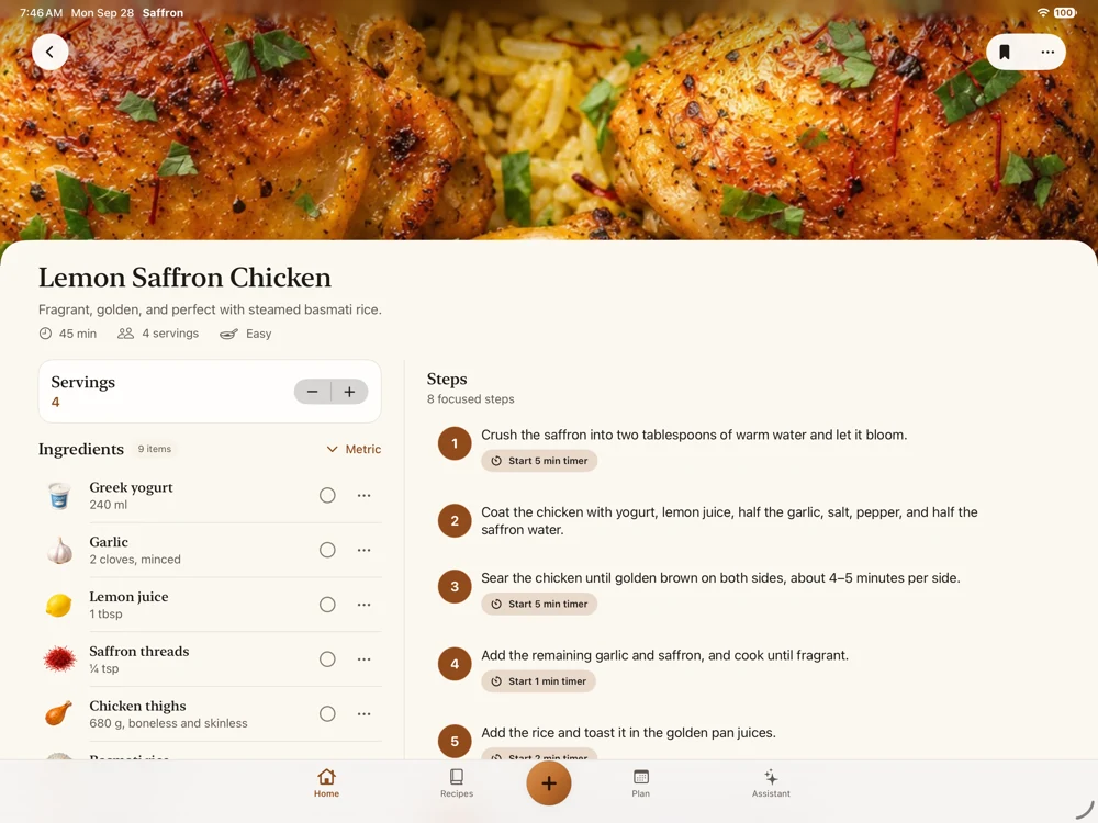 Saffron recipe on ipad
