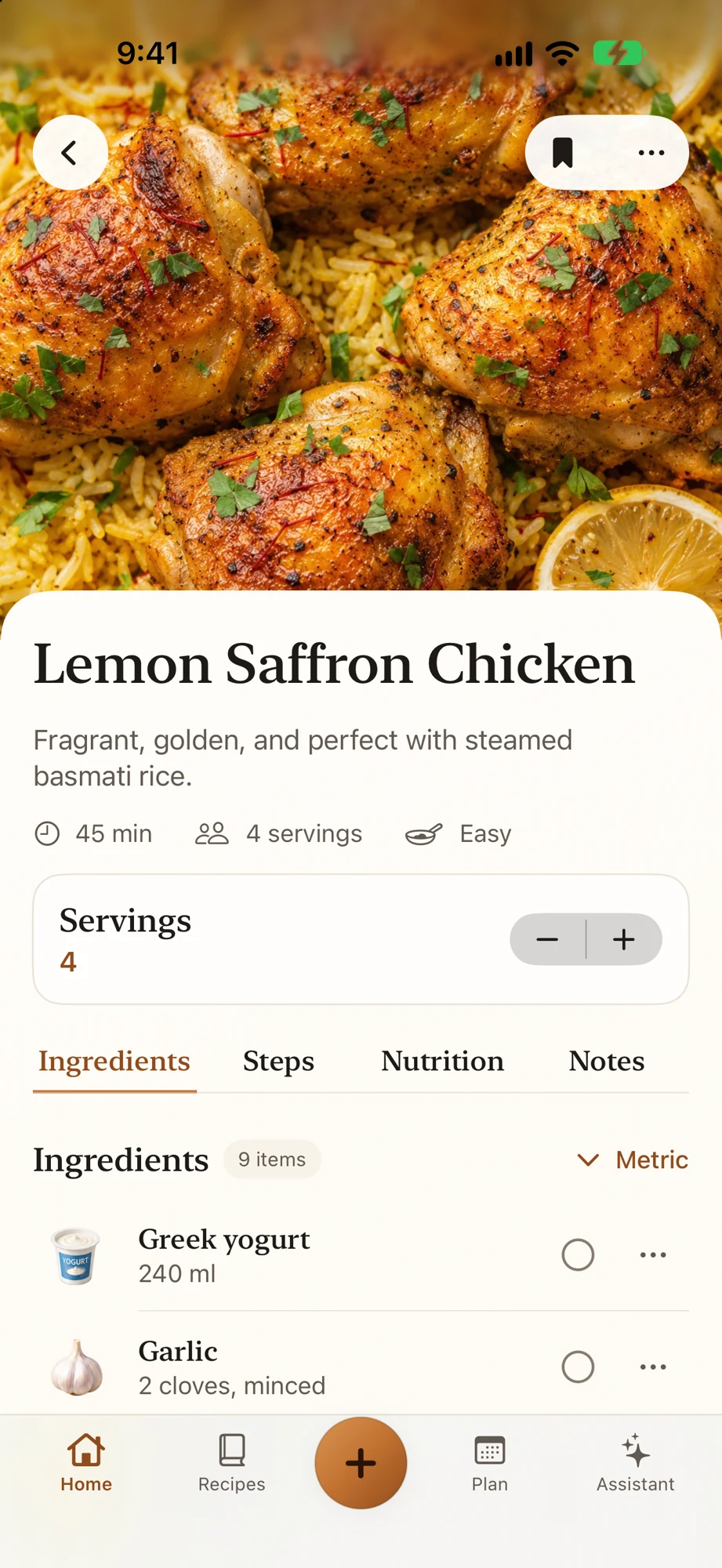 Saffron recipe on iPhone
